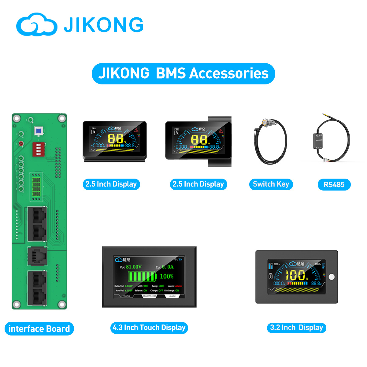 JIKONG BMS LCD 4.3 3.2 2.5 Inches RS485 For JIKONG BMS TFT LCD Display Voltage Current SOC Temperature Indicator