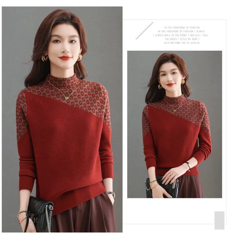 Pullover Koreanische Mode Grundlegende Gestrickte Tops Frauen Pullover Herbst Winter Neue Lange Hülse Weibliche Kleidung Drucken Pull Weibliche – Detail 5