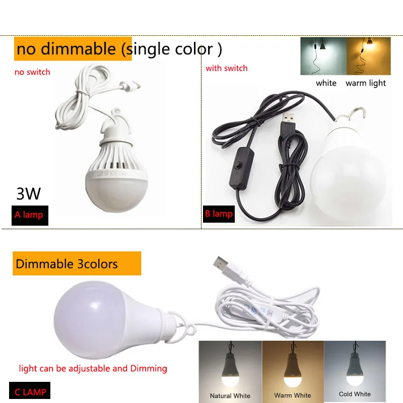 5V 3W 10W USB LED Bulb Lights Reading Night Lamps wall hanging Dimming adjustable for Camping Home Bulbs light Ball w28