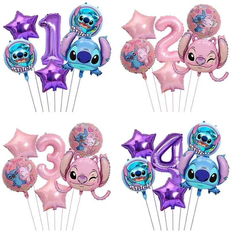 Party Balloons 1 Set Disney Lilo&Stitch Theme Party Balloon Cute Stitch Aluminum Foil Balloon Set For Boys and Girls Birthday Decoration Toys