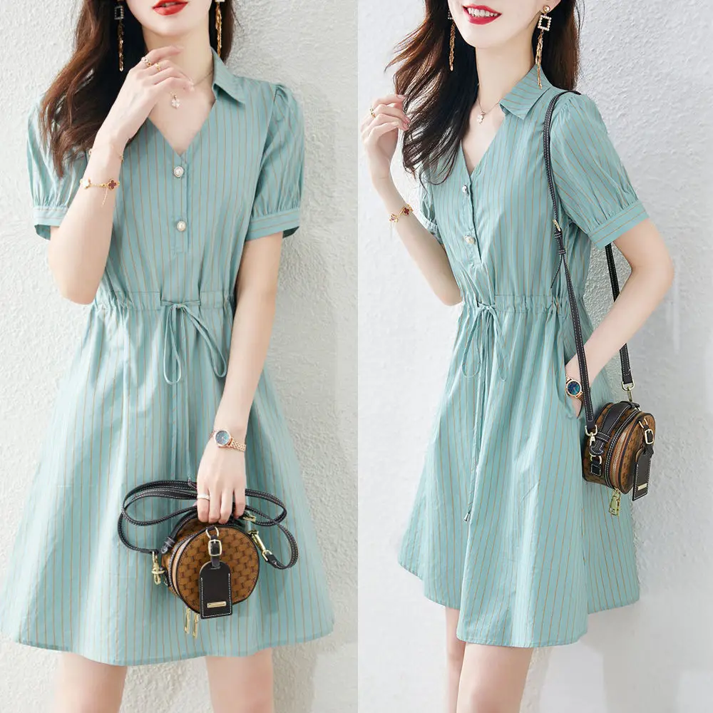 

Women's Casual Lapel Dress New 2024 New Spring Retro Style Peter Pan Collar Loose Fitting Women's A-line Long Dress L127
