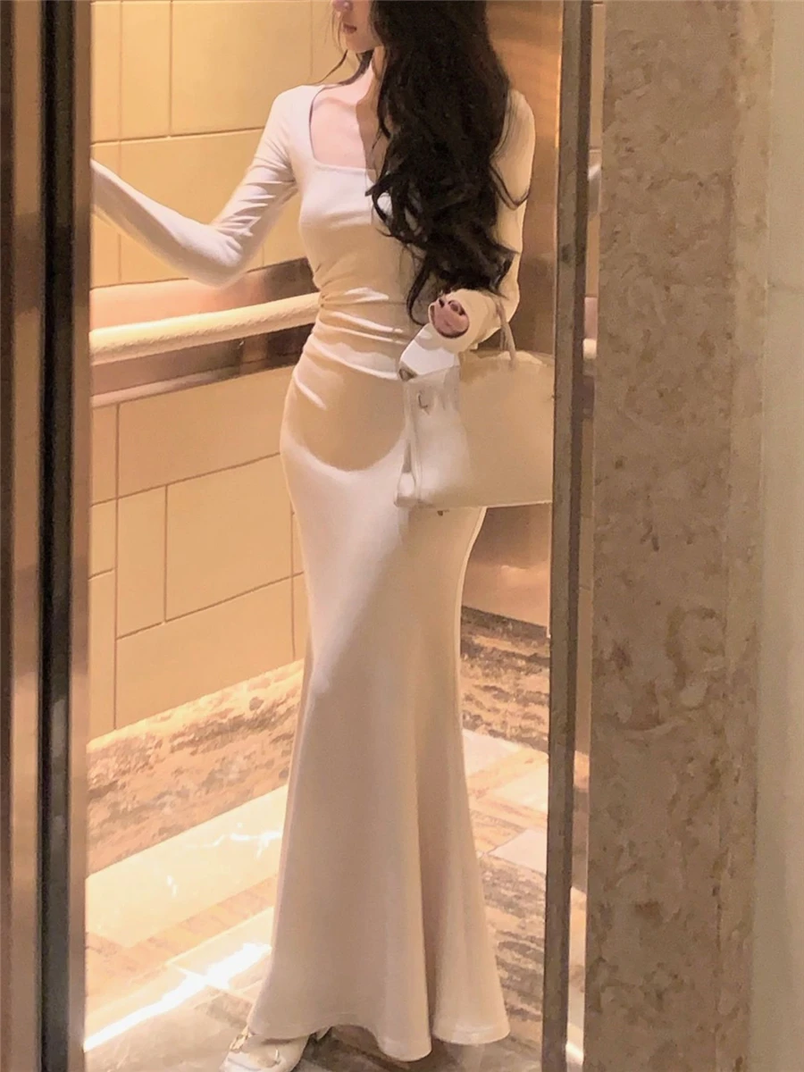 

Long Mermaid Dress 2023 Spring New Women Elegant Boydcon Evening Party Summer Korean Dresses Female Fashion Slim Clothing