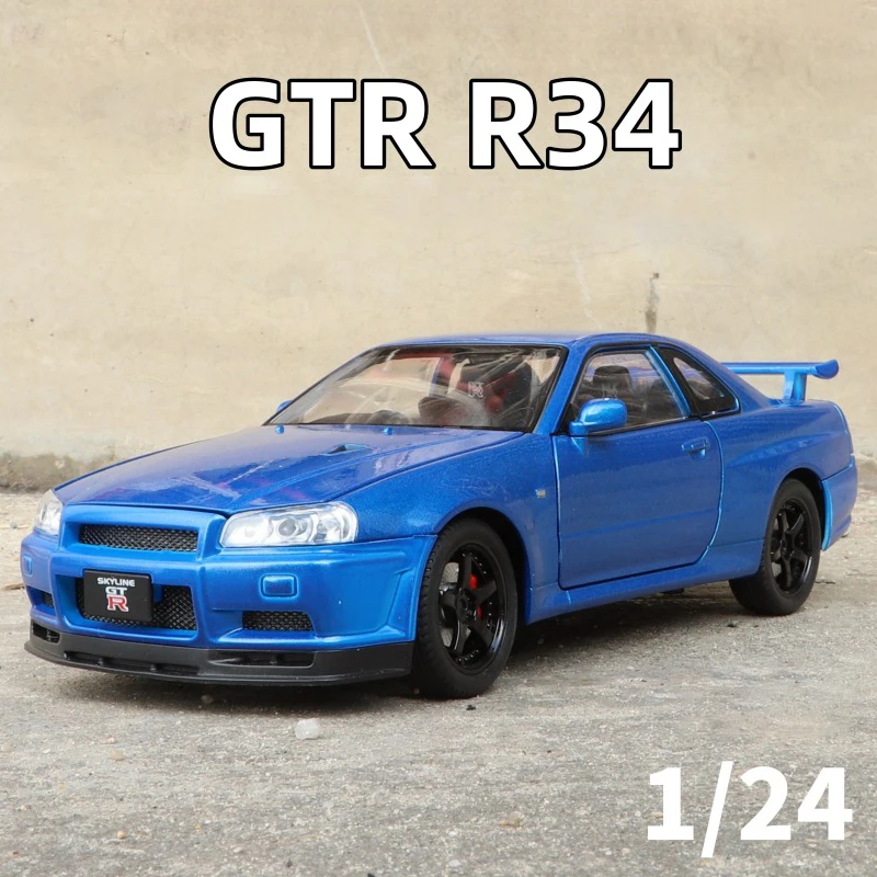 1:24 Nissan GTR R34 Skylin Fast & Furious Alloy Car Model Sound and Light Pull Back Children's Toy Collectibles Birthday gift 3