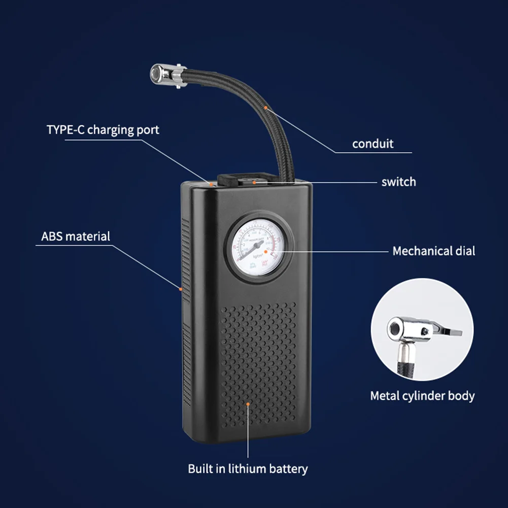 Electric Air Compressor 80W USB Charging Handheld Air Pump Multifunctional Motorcycle Tyre Inflator for Motorbike Auto Bicycle