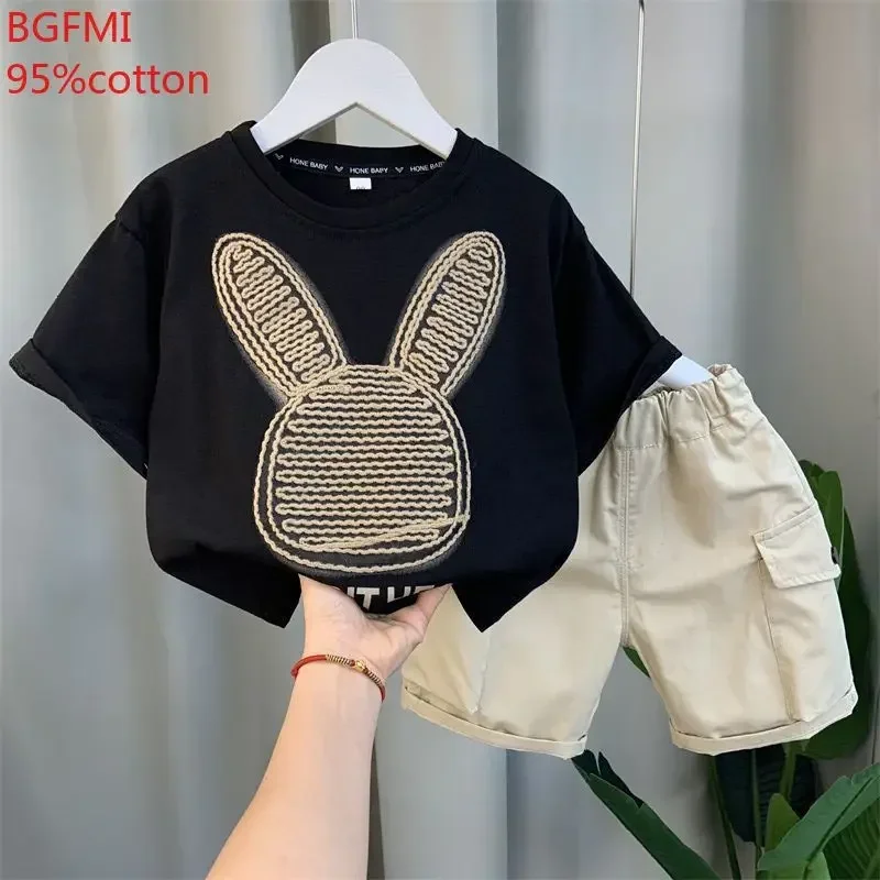 Korean Children's Top and Bottom Clothes Set Summer Kids Boys Clothes Baby Outdoor T-shirt + Shorts Two Pieces Set 1-11Y
