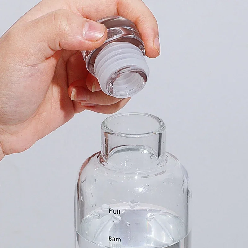 500/750ml Transparent Plastic Water Bottle Time Marker Creative Large Capacity Leakproof Milk Cup Drinkware Kid School Gym Sport 4