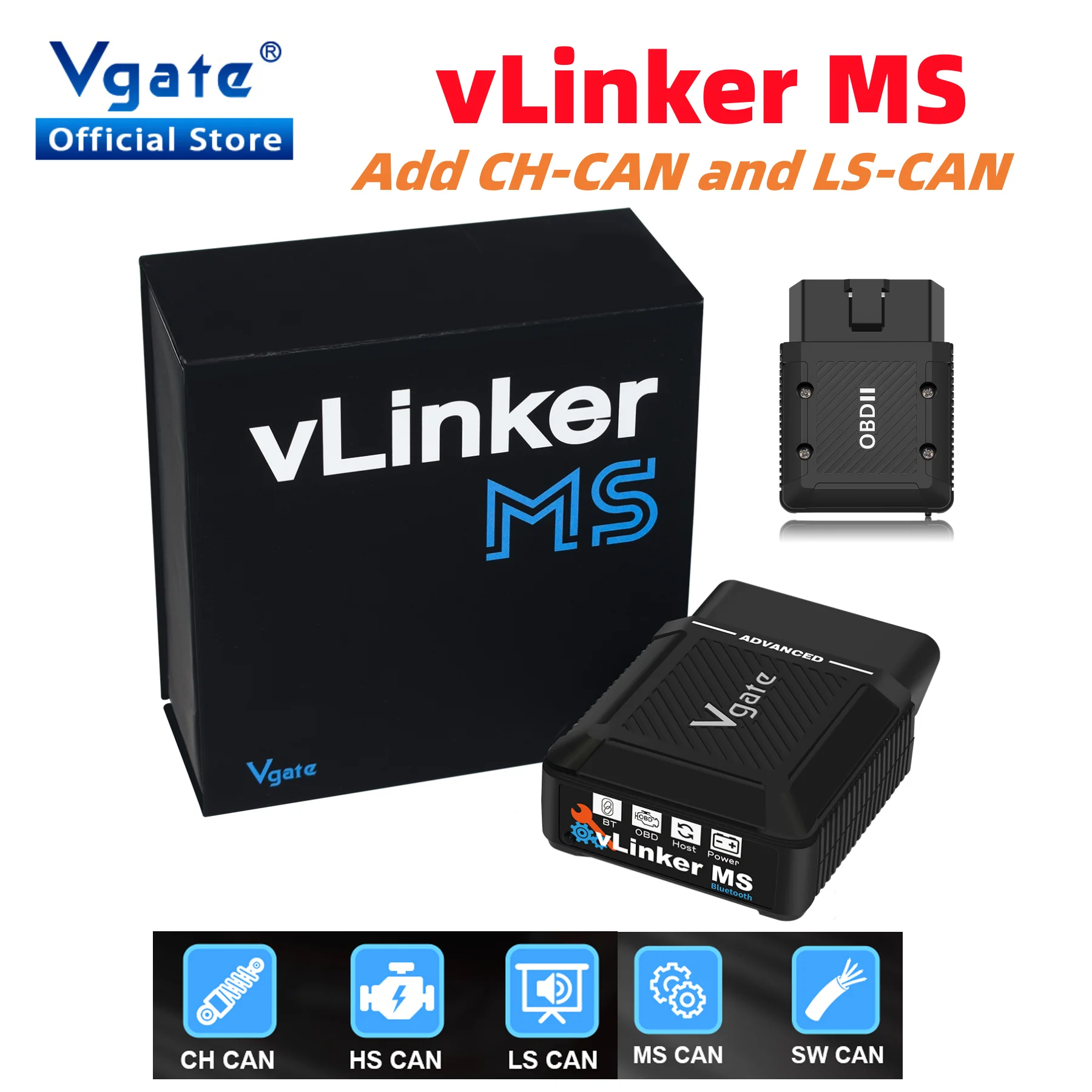 Vgate vLinker MS Actualización ELM327 Bluetooth compatible con iOS/PC/Android escáner de coche OBD herramienta de diagnóstico automático OBD 2 escaneo PK ELM 327 V1 5