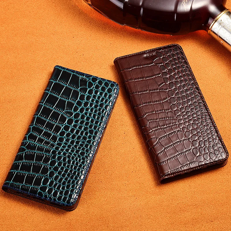 Crocodile Mark Genuine Leather Phone Case For Samsung Galaxy A52S A21S A13 A23 A33 A53 A73 5G Magnetic Flip Cover
