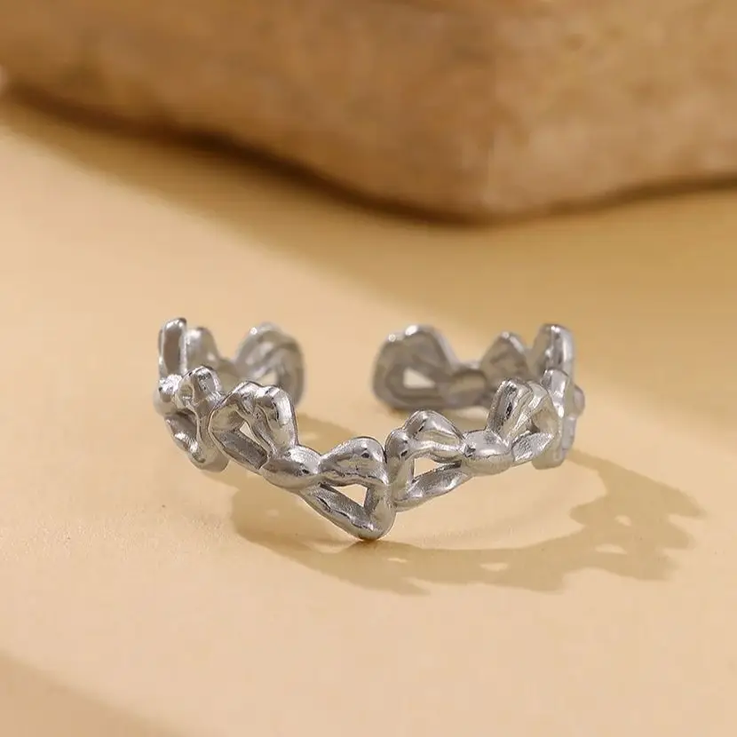 Stainless Steel Open Ring Unique Heart-Link Design Adjustable Fit