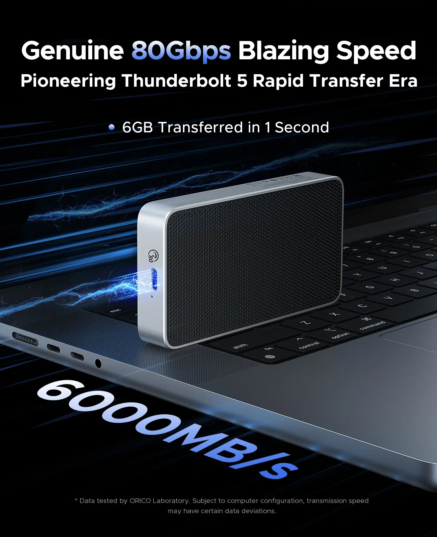 ORICO 80Gbps Thunderbolt 5 호환 SSD 인클로저 듀얼 칩, Thunderbolt 5/4/3/USB 4와 호환, 맥북용 최대 8TB