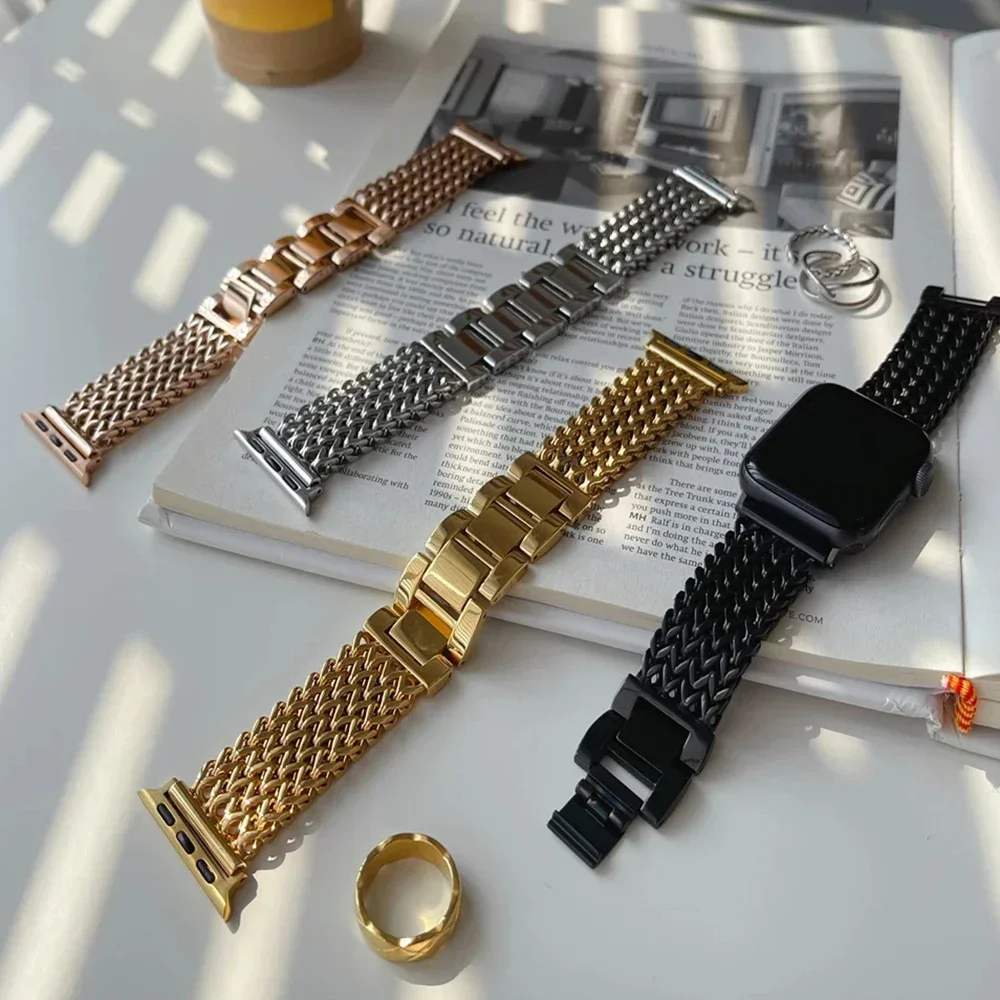 Elegant Braided Stainless Steel Watch Bracelet - Luxury Metal Band