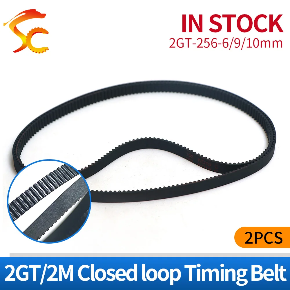 

2pcs GT2 256 6 closed loop rubber 2GT timing belt 256-GT2 Length 256mm Teeth 128 width 6mm/9mm/10mm for 3D printer