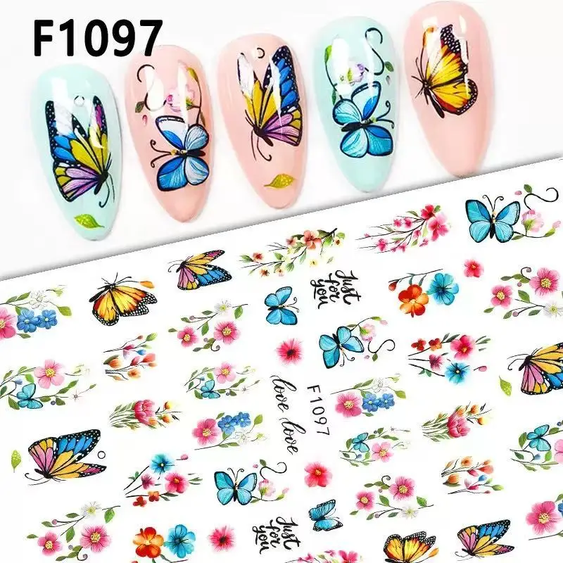1PCS 새로운 흑백 나비 꽃 네일 아트 스티커 Y2K 튤립 로즈 스티커 손톱 자기 접착 네일 아트 장식