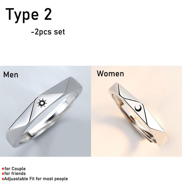 Moon Couple Rings Open Adjustable Ring Eachother Lover Couple Rings Wedding Jewlery Ring Friends Gift Fit for Most Women Men