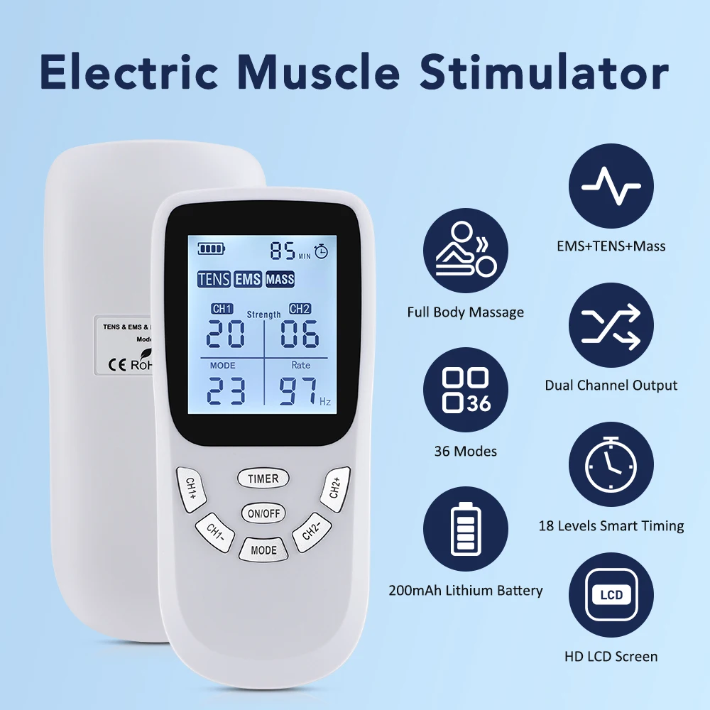 36 Modes Electric Muscle Stimulator Body Physiotherapy Device EMS TENS Pulse Ele