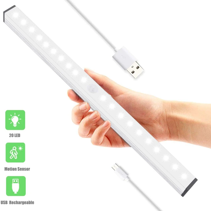 

20 LED Under Cabinet Light USB Rechargeable Motion Sensor Closet Light Wireless Night Light 3 Mode For Wardrobe Stairway Kitchen