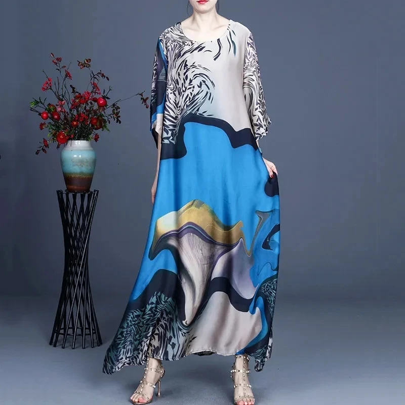 

Vintage Printed Dresses For Women 2022 Spring Summer Elegant Casual Midi Bodycon Party Vestidos O Neck Loose Robe Femme