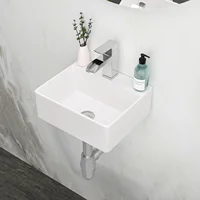 13.6x11.6” White Ceramic Rectangular Wall Mount Bathroom Sink with Single Faucet Hole ( Faucet and Sink Undermount Not Included) 1