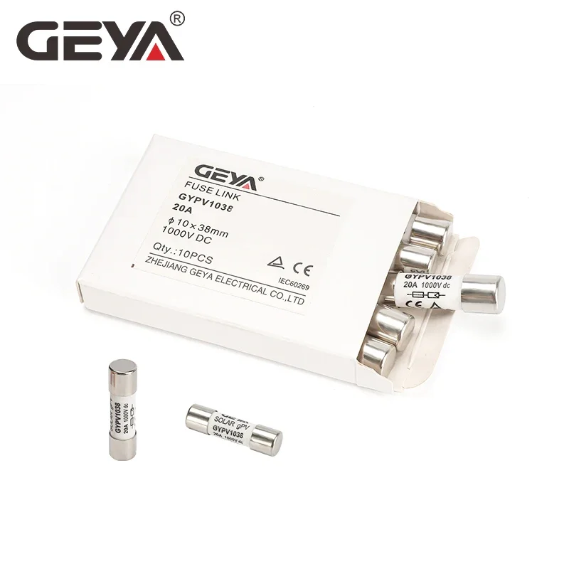 GEYA1P Solar Photovoltaic Fuse Holder 10*38mm PV Fuse Link for Solar System Protection 1000V DC 10A 15A 20A 25A 30A