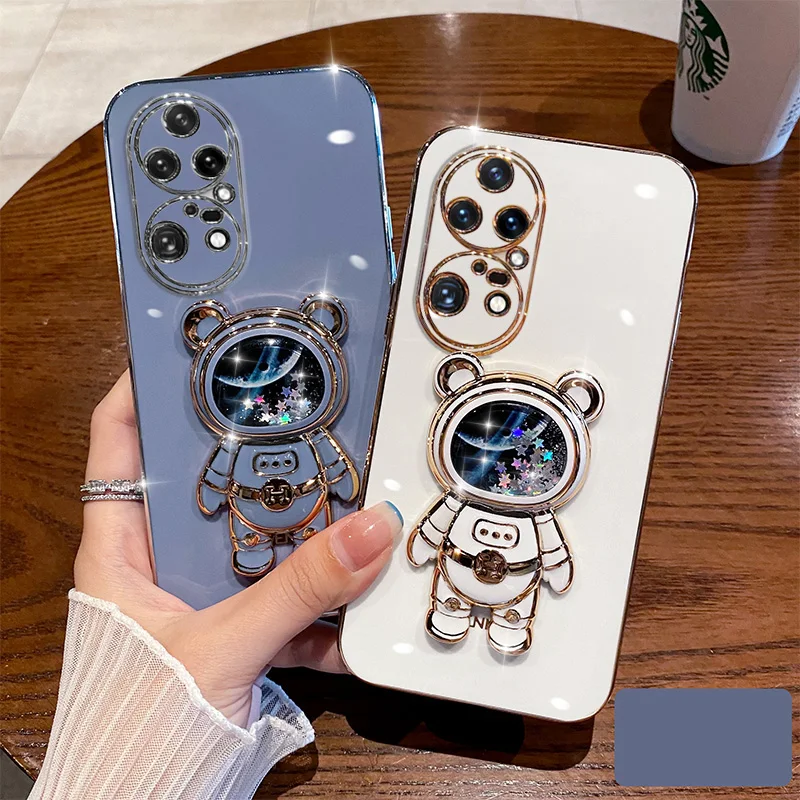 Quicksand Astronaut Case Fir Huawei P30 Lite P40Lite P20 P50 Y9S Fir Honor X8 9X Pro 50 70 X30i X7 Folding Bear Bracket 3D Cover_voghion.com