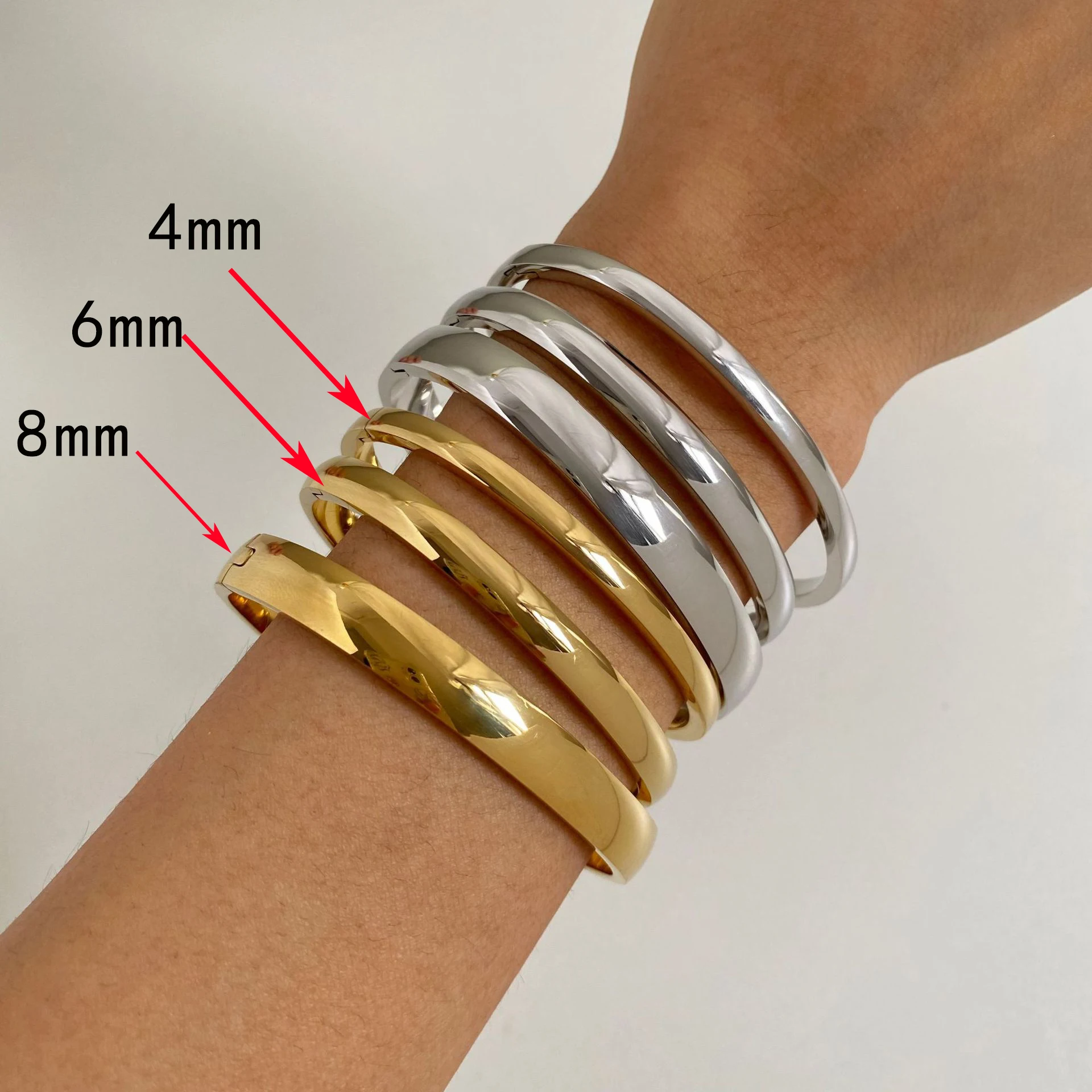 Stainless Steel Pure Gold Pvd Plated Plain Pattern Bracelet for Women's Simple 3 Piece Stackable Bracelet Jewelry