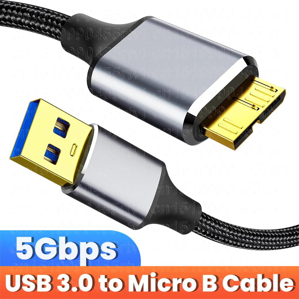 USB 3.0 A 타입-마이크로 B 케이블, 고속 데이터 동기화 코드, USB 3.0-마이크로 B 어댑터, 외장 하드 드라이브 디스크 케이블, 1 m, 2m, 5Gbps 2A