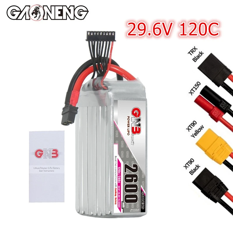 

Upgraded GNB 8S 29.6V 2600mAh 120C/240C Lipo Battery For RC Helicopter Quadcopter FPV Racing Drone Parts 29.6V Battery