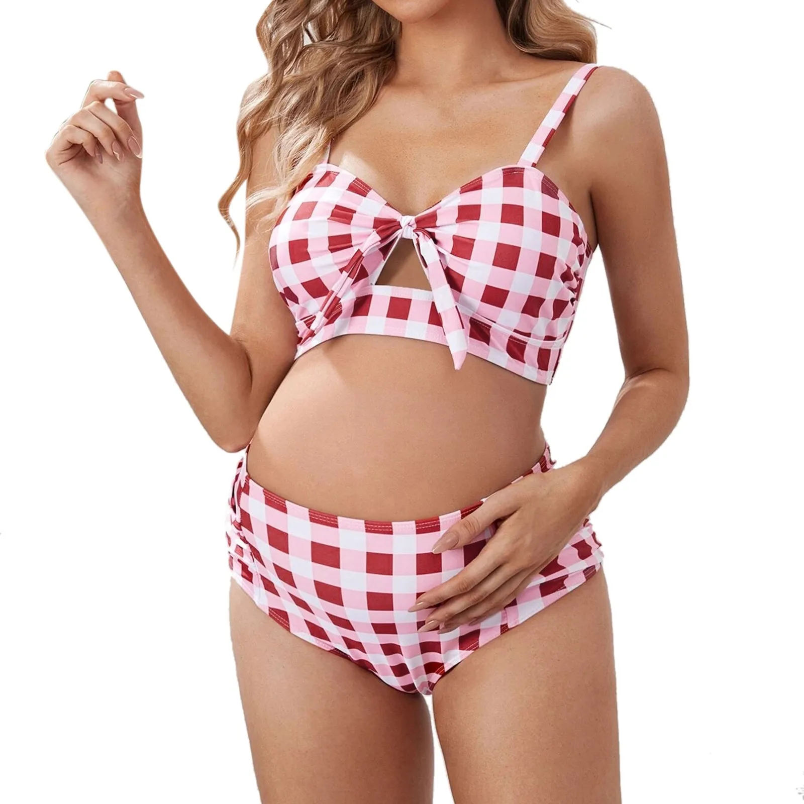 Pregnant Plaid Beachwear Maternity Plaid Print Swimwear Bathing Beach Sexy Swimsuit Suits Maternity Pregnancy Bikini Swimwear