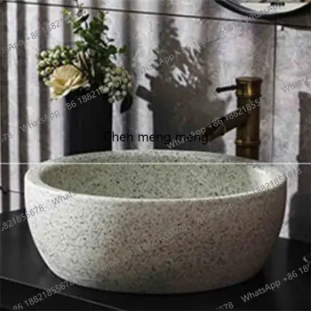 อ่างล้างหน้าแบบตั้งพื้นสำหรับระเบียงกลางแจ้ง สไตล์ย้อนยุค ดีไซน์สร้างสรรค์ ผิวแบบฝ้า ลายหินเทียม พร้อมก๊อกน้ำ 1