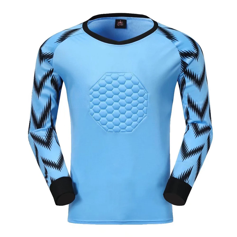 Soccer Jersey Kids Men Soccer Goalkeeper Shirt Uniform O-neck Long Sleeve Sponge Pad Protection Football Doorkeeper Jersey Custom