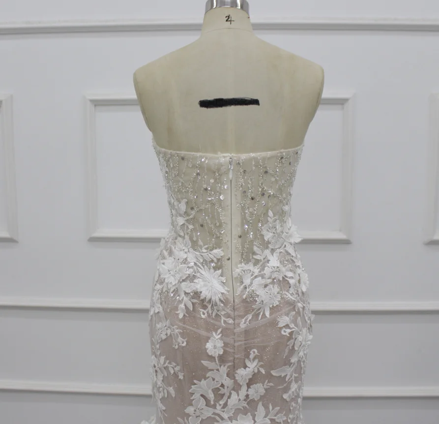 Eslieb made sweetheart lace shining wedding dress