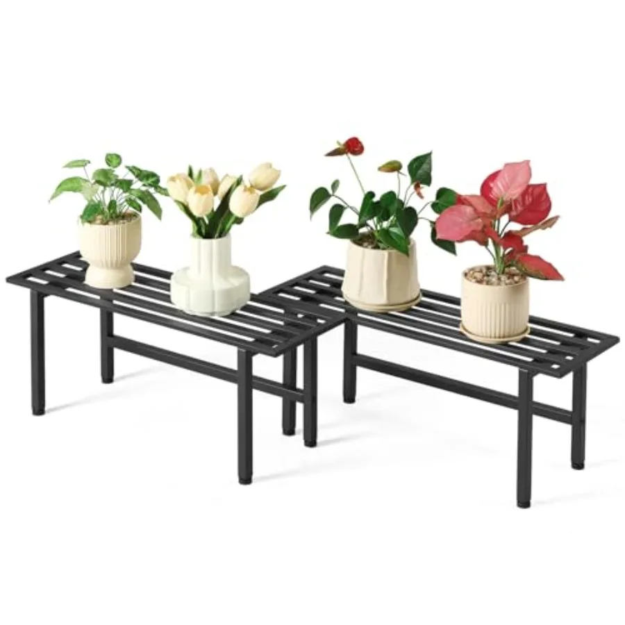 2 Pack Metal Plant Stand Outdoor Plant Shelf Indoor1 Tier Heavy Duty Plant Stands for Multiple Plants 26" L x 10.12" H x 8.75"