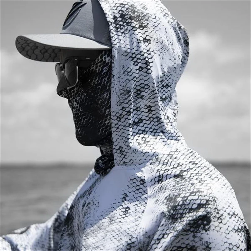 Mens Hooded Fishing Shirt with Mask UV UPF50+ Neck Gaiter Hoodie Men Hooded  Fishing Shirts Fishing Hoodie Moisture Wicking
