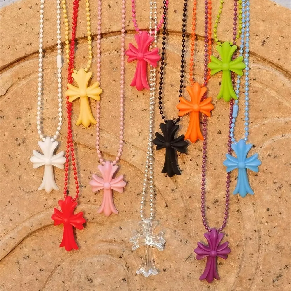 

Versatile European and American trend colored cross necklace