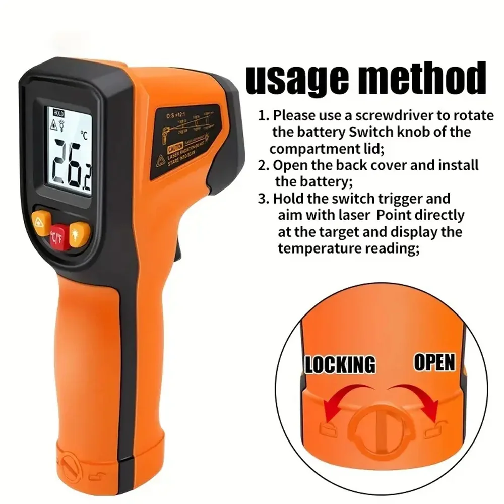 Infrared Thermometer 1PC Non Contact IR Digital Food Temperature Gun-50~400℃ Laser Target Indicator Backlit