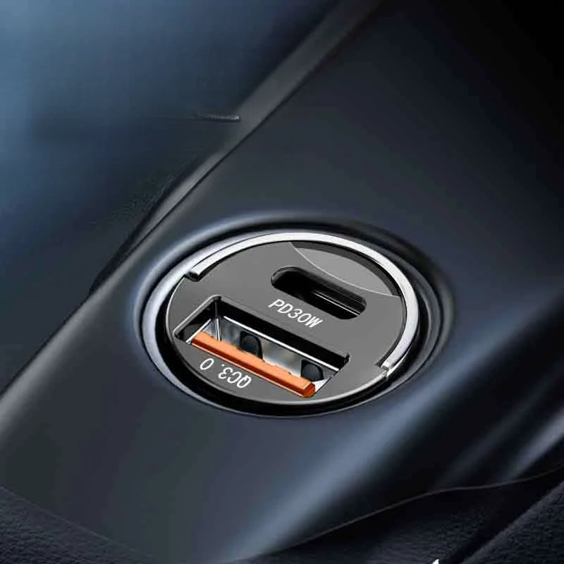 Caricabatterie per auto super veloce invisibile PD30W con anello di trazione in metallo, ricarica flash QC3.0 da 100 W_voghion.com