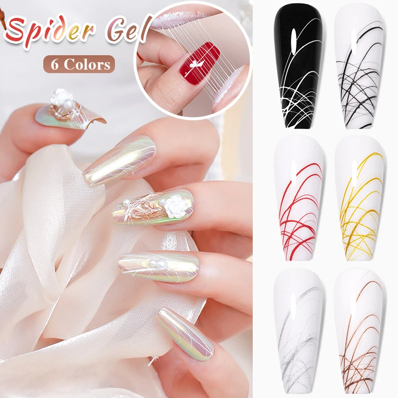 BOZLIN 5ml Spider Wire Gel Nail Polish Flower Painting Liner Nail Art Gel Varnish Black White Rose Gold Sliver Spider Web Design