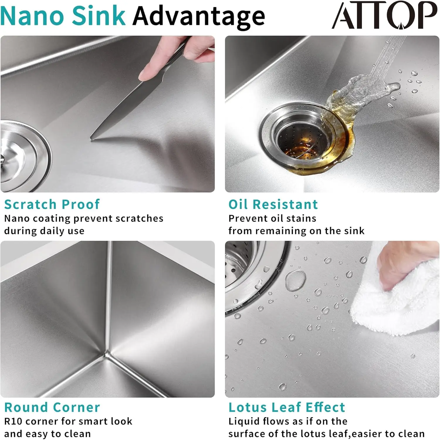 23 Inch Undermount Kitchen Sink Nano Coating Stainless Steel Kitchen Sink Medium Undermount Single Bowl Sink 4