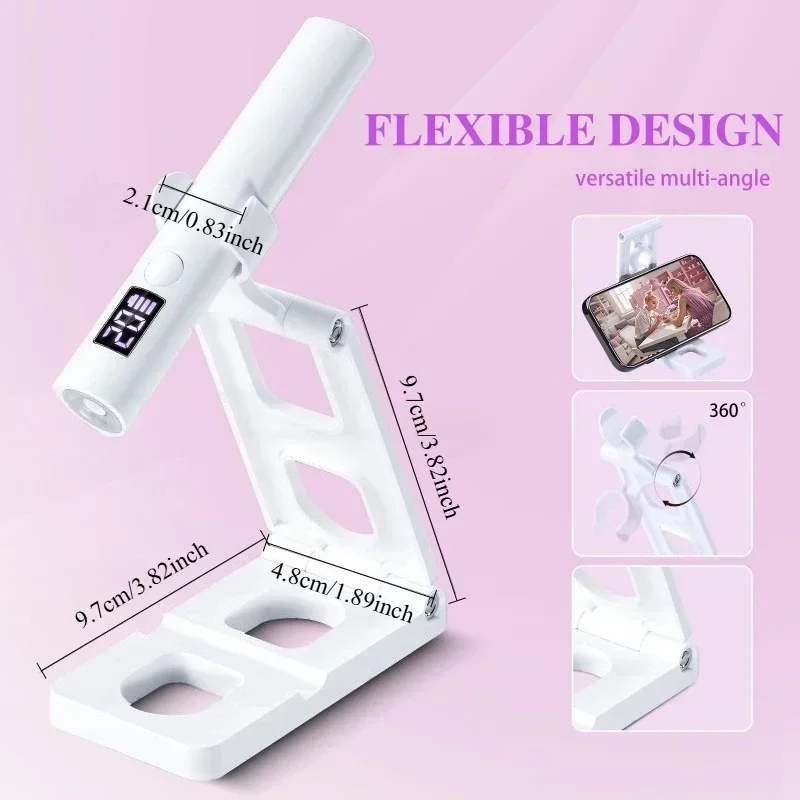 휴대용 UV 네일 램프, 접이식 스탠드 포함, 미니 무선 LED 젤 경화 조명, DIY용 충전식 USB 고속 건조 LCD 디스플레이