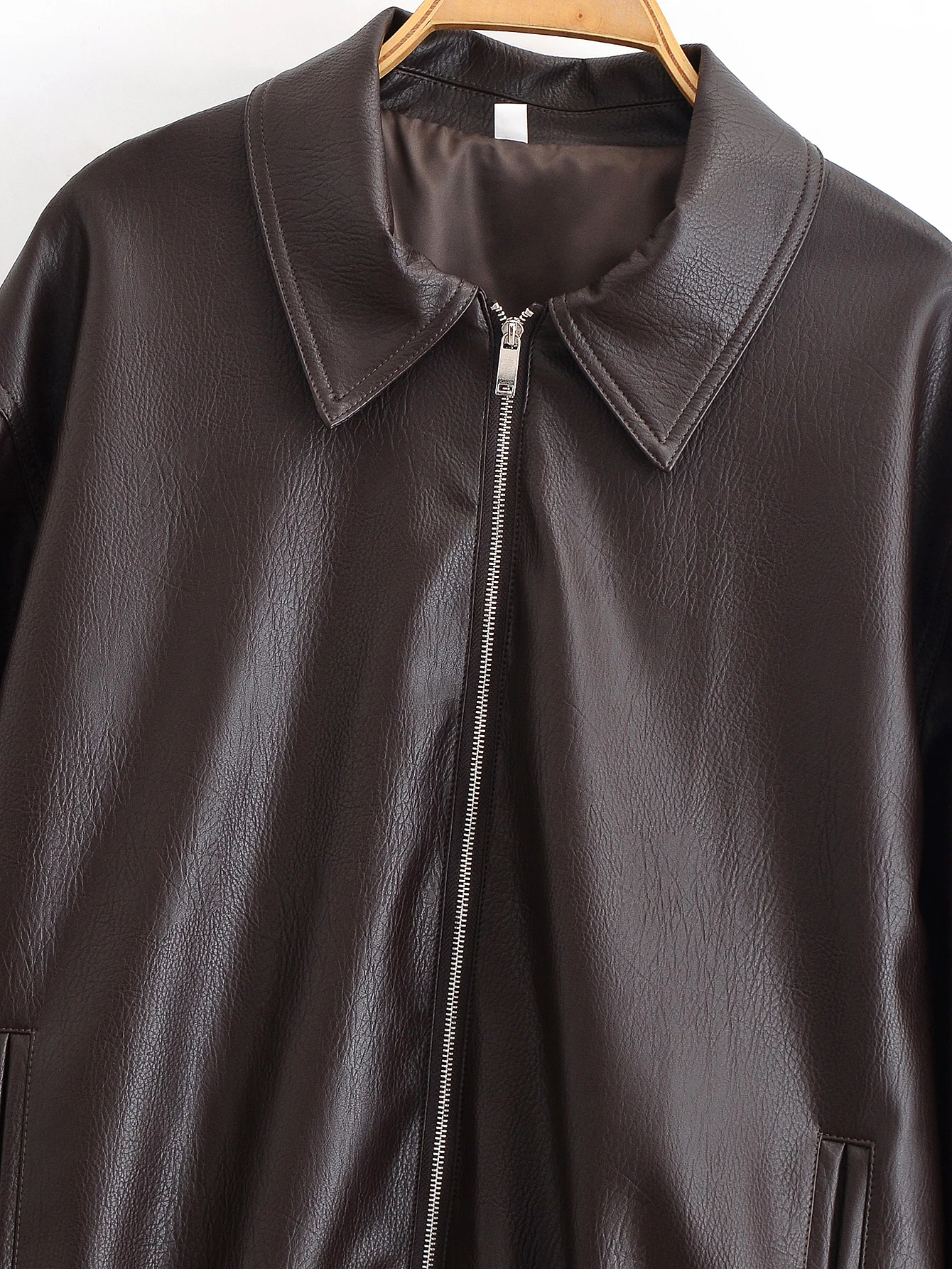 Women's Faux Leather Bomber Jacket Coat Loose Fit Long Sleeve Outerwear With Pockets Classic Pu Coat Fashion Jackets Streetwear