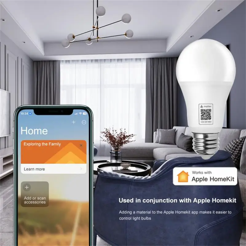 

Matter E27 Smart WiFi Light Bulb LED Lamp RGB Dimmable E27 Base Remote Control Support Alexa Home HomeKit Siri LED Bulbs