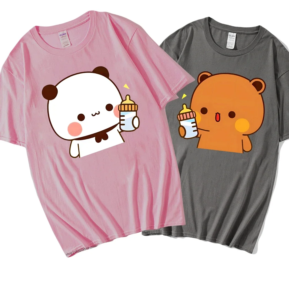 

Bubu Takes Care of Dudu - Gives Milk for Dudu Tshirt 100% Cotton Couple T-Shirts Men/Women Clothes Panda and Brownie Bear Tees