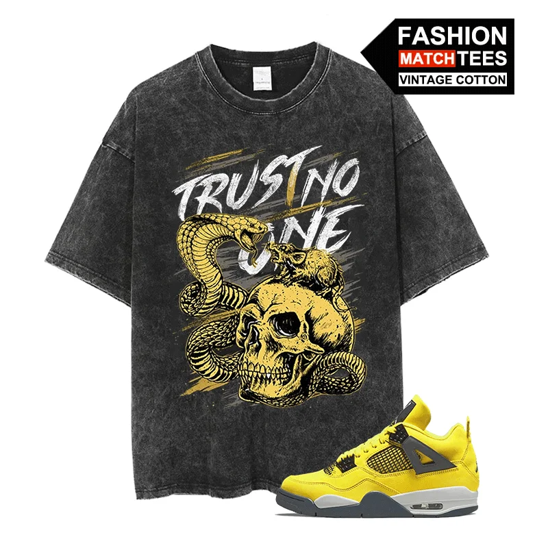 

Lightning 4s -Jrodan Sneaker Fashion Match Tees Skull-Black Mamba Viper-Mouse-Trust No One Print T-shirt COTTON Oversized Shirts