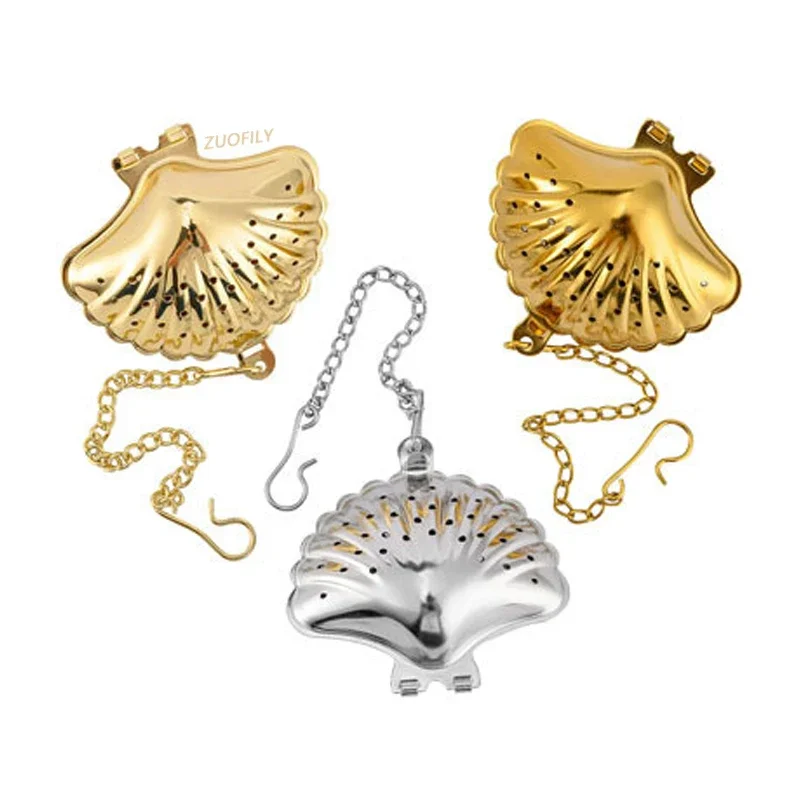 Tea Infuser Tea Strainer Tea Filter 1Pc Shell Shape Metal Tea Strainer Loose Tea Infuser Stainless Steel Leaf Maker Strainer Chain Drip Tray Herbal Spice Filter
