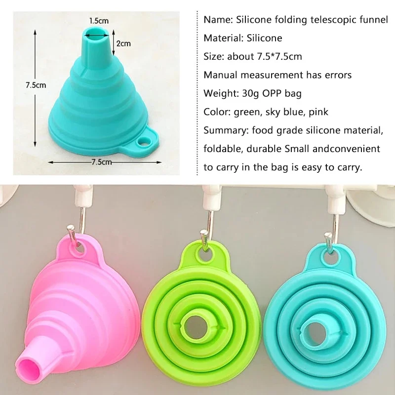 1pcs Silicone Collapsible Portable Funnel Kitchen Tools Kitchen Accessory Foldable Funnel Household Liquid Distribution