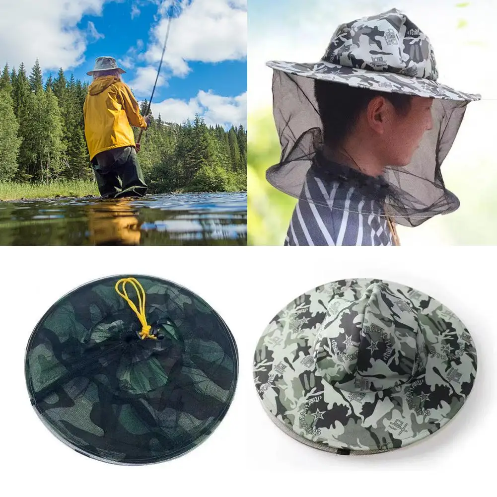 

Anti-Mosquito Head Face Protector Net Hat Insect Bugs Camouflage Proof Sun Hat Cover Beekeeping Cap Fishing Bee Hat Outdoor G6O2