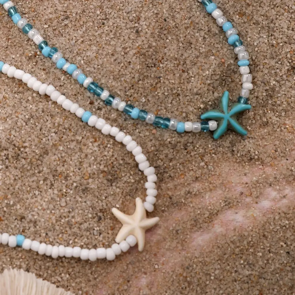 Bilayer Conch Shell Necklace Sea Beach Boho Style Starfish Pendant Necklace Pearl Natural Sea Turtle Beach Choker Summer sub image 2