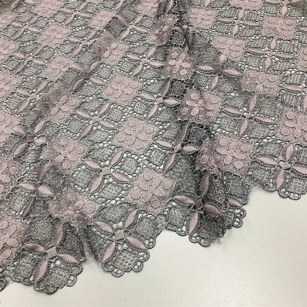Afrikanischer spitzens toff hochwertige spitze wasser lösliche bestickte mode weicher spitzens toff 5 yards – Detail 15