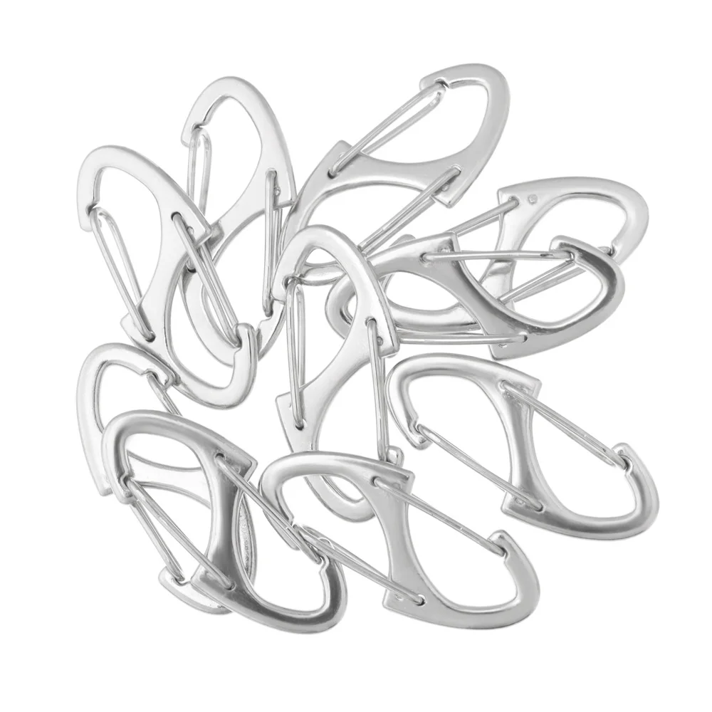 10PCS S Double Carabiner Set Camping EDC Survival Climbing Spring Backpack Clasps Keychain Tactical Gear Hooks Key Chain Clip climbing carabiner