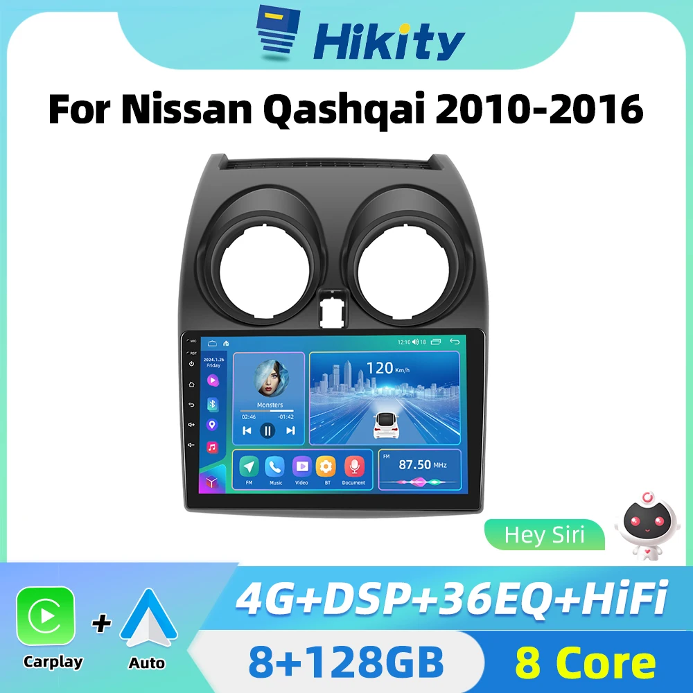 Hikity 2 Din Autoradio Android Per Nissan Qashqai 2006-2016 Auto Stereo Radio Carplay Auto Android Navigazione Gps